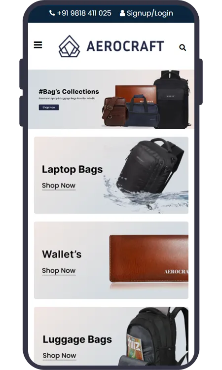 Aerocraft Bags Website Development