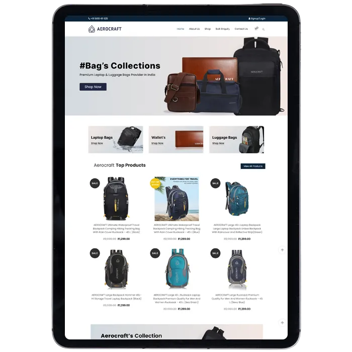 Aerocraft Bags UI/UX Design